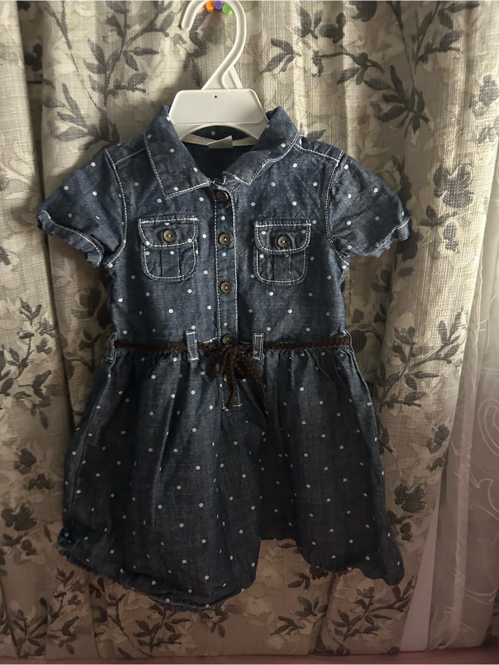 Girls Denim Polka Dot Shirt Dress - Blue